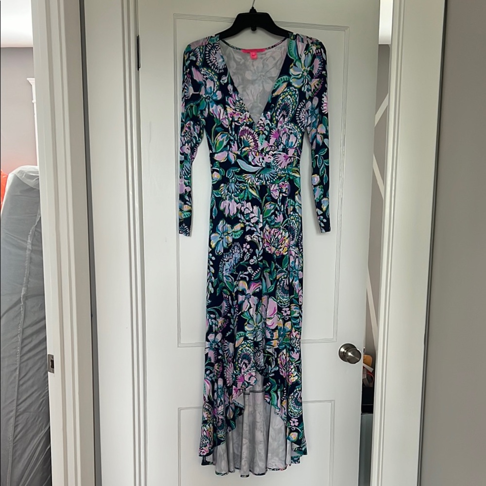 Lilly Pulitzer Blue and Pink Long Sleeve Bodycon Dress